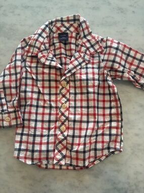 GAP White, Red & Navy Plaid Button-Down Shirt for Kids